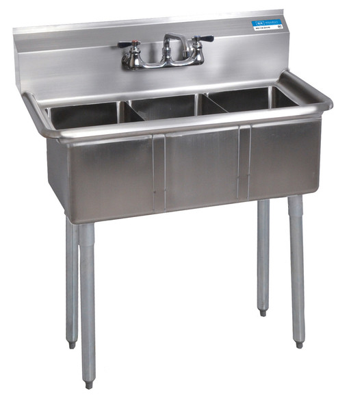 BK Resources BK-3-1014-10 - Three Compartment Sink - 35.5" d, 19.81" w