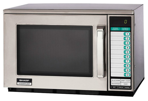 The Sharp R-22GTF 1200W Microwave at an angle