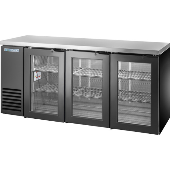 True TBB24-72-3G-Z1-SFT-B-1 - 24 Depth Stainless Steel Top Glass Door Black Back Bar Cooler