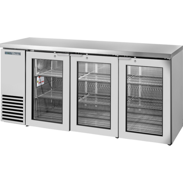 True TBB24-72-3G-Z1-SFT-S-1 - 24 Depth Stainless Steel Top Glass Door Stainless Steel Back Bar Cooler