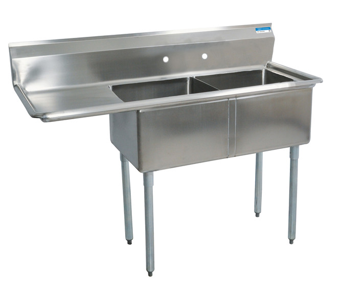 BK Resources BKS-2-24-14-24 - 24 x 24 x 14 Bowls - 1 Drainboard - 2 Compartment Sink