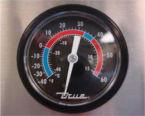 True T-43-HC Commercial Refrigerator temperature gauge.