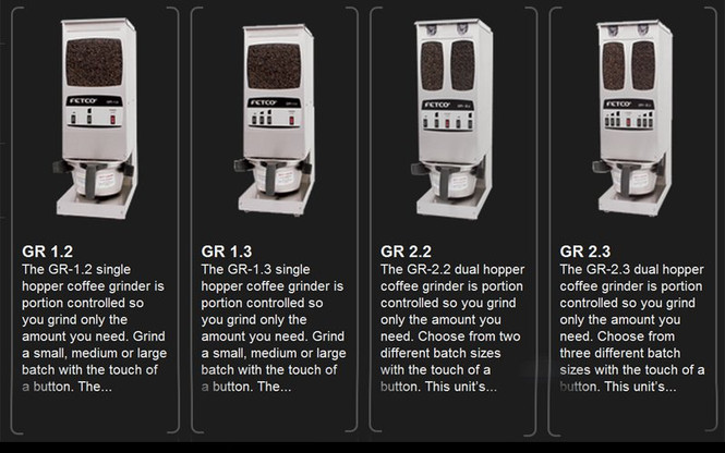 Line of Fetco Grinders