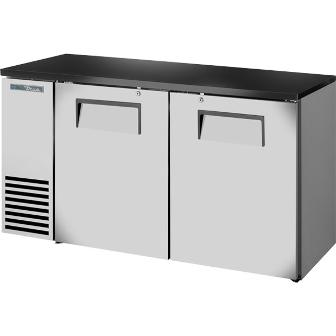 True TBB24-60-2S-Z1-BST-S-1 - 24 Depth Black Top Solid Door Stainless Steel Back Bar Cooler