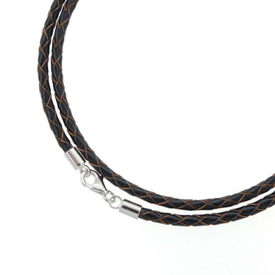 Braided Leather Necklace - Black/Brown Sterling Silver .925 clasp