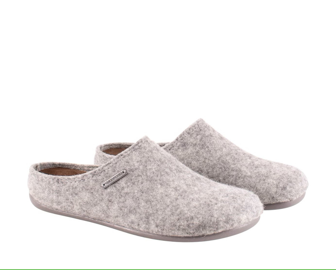 Cilla Grey Wool Felt Mules with Rubber Sole by Shepherd of Sweden