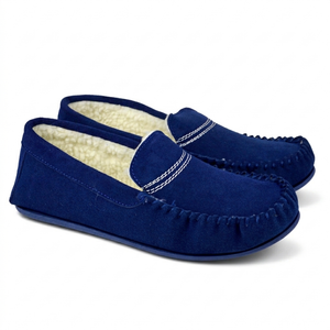 Women's Blue Moccasin Slippers Hard Sole