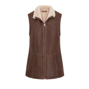 Women's Brown Sheepskin Gilet Bodywarmer Women's Brown Sheepskin Gilet Bodywarmer