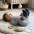 Soft wool baby booties with tie fastening in blue