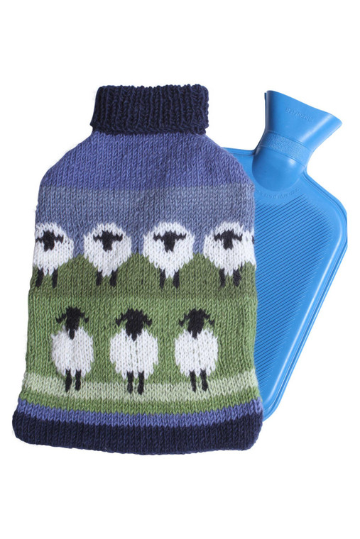 Wool hot water bottle cover with bottle