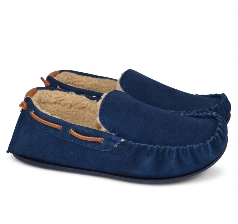 Men's blue moccasin slippers