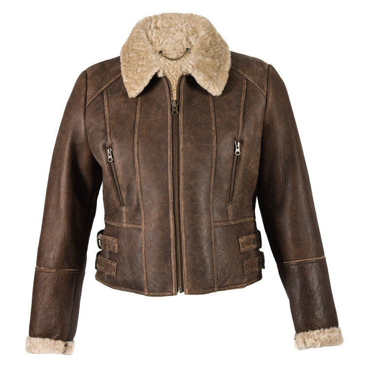 Ladies Short Sheepskin Jacket - Ella (Chocolate Forest)