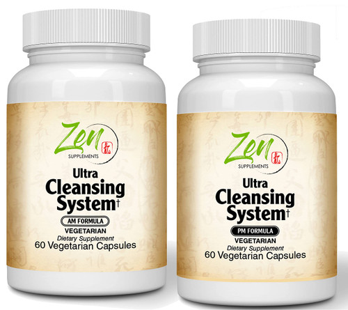 Zen Supplements - Ultra Cleansing System AM/PM Kit -100% Natural Herbal Blends Support for Maximum Whole Body Organs & Systems Detox Cleanse - Works Safely & Gently both Day & Night Over 30 Days - Vegetarian Formula 30 Day Kit