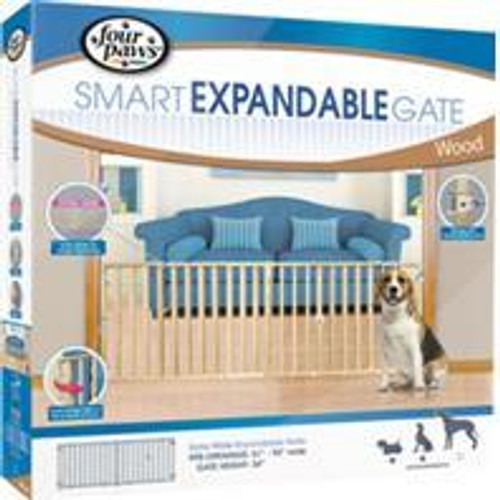 Four Paws Products Ltd-Extra Wide Expandable Gate- Wood 51-93wx24h In