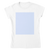 White women's T-shirt with light blue square design.