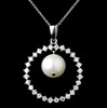 Halo Freshwater Pearl Sterling Silver Wedding Bridal Necklace Earrings Set