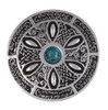 Turquoise Celtic Wheel Embossed Round Antiqued Stylish Pewter Brooch