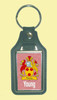 Young Coat of Arms English Family Name Leather Key Ring Set of 2