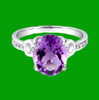 Purple Amethyst Oval Cut Diamond Inlaid Ladies 14K White Gold Ring 