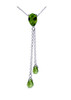 Green Peridot Pear Briolette Double Drop 14K White Gold Pendant