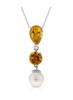 Citrine Pear Round White Pearl Drop 14K White Gold Pendant
