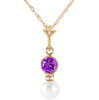 Purple Amethyst Round White Pearl Drop 14K Yellow Gold Pendant