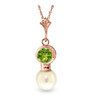 Green Peridot Round White Pearl Drop 14K Rose Gold Pendant