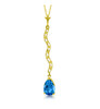 Blue Topaz Pear Inlaid Diamond Twist Long Drop 14K Yellow Gold Pendant
