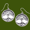 Tree Of Life Round Sheppard Hook Stylish Pewter Earrings