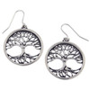 Tree Of Life Round Sheppard Hook Stylish Pewter Earrings