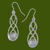 Celtic Bow Rainbow Moonstone Knotwork Stylish Pewter Sheppard Hook Earrings
