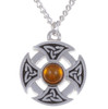 Celtic Cross Knotwork Amber Circular Small Stylish Pewter Necklace