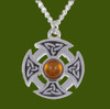 Celtic Cross Knotwork Amber Circular Small Stylish Pewter Necklace