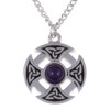 Celtic Cross Knotwork Amethyst Circular Small Stylish Pewter Necklace