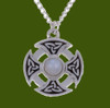 Celtic Cross Knotwork Rainbow Moonstone Circular Small Stylish Pewter Necklace