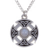 Celtic Cross Knotwork Rainbow Moonstone Circular Small Stylish Pewter Necklace