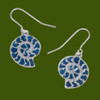 Ammonite Shell Blue Enamel Drop Sheppard Hook Stylish Pewter Earrings