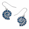 Ammonite Shell Blue Enamel Drop Sheppard Hook Stylish Pewter Earrings