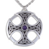 Nevern Celtic Cross Knotwork Amethyst Circular Stylish Pewter Pendant
