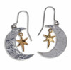 Crescent Moon Gold Stars Sheppard Hook Stylish Pewter Earrings