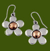 Copper Disc Centre Flower Polished Sheppard Hook Stylish Pewter Earrings