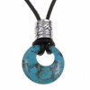 Turquoise Circle Celtic Stylish Pewter Toggle Leather Cord Pendant