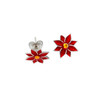 Poinsettia Flower Red Enamel Yellow Crystal Small Stud Stylish Pewter Earrings