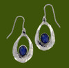 Slate Textured Oval Opal Glass Stone Stylish Pewter Sheppard Hook Earrings