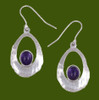 Slate Textured Oval Amethyst Stylish Pewter Sheppard Hook Earrings