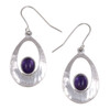 Slate Textured Oval Amethyst Stylish Pewter Sheppard Hook Earrings