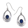 Slate Textured Oval Lapis Lazuli Stylish Pewter Sheppard Hook Earrings