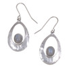 Slate Textured Oval Rainbow Moonstone Stylish Pewter Sheppard Hook Earrings