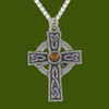 Saint Petroc Celtic Cross Knotwork Amber Stylish Pewter Pendant