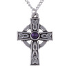 Saint Petroc Celtic Cross Knotwork Amethyst Stylish Pewter Pendant